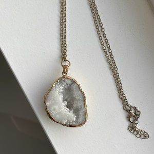 Silver Gray Gold Geode Necklace
